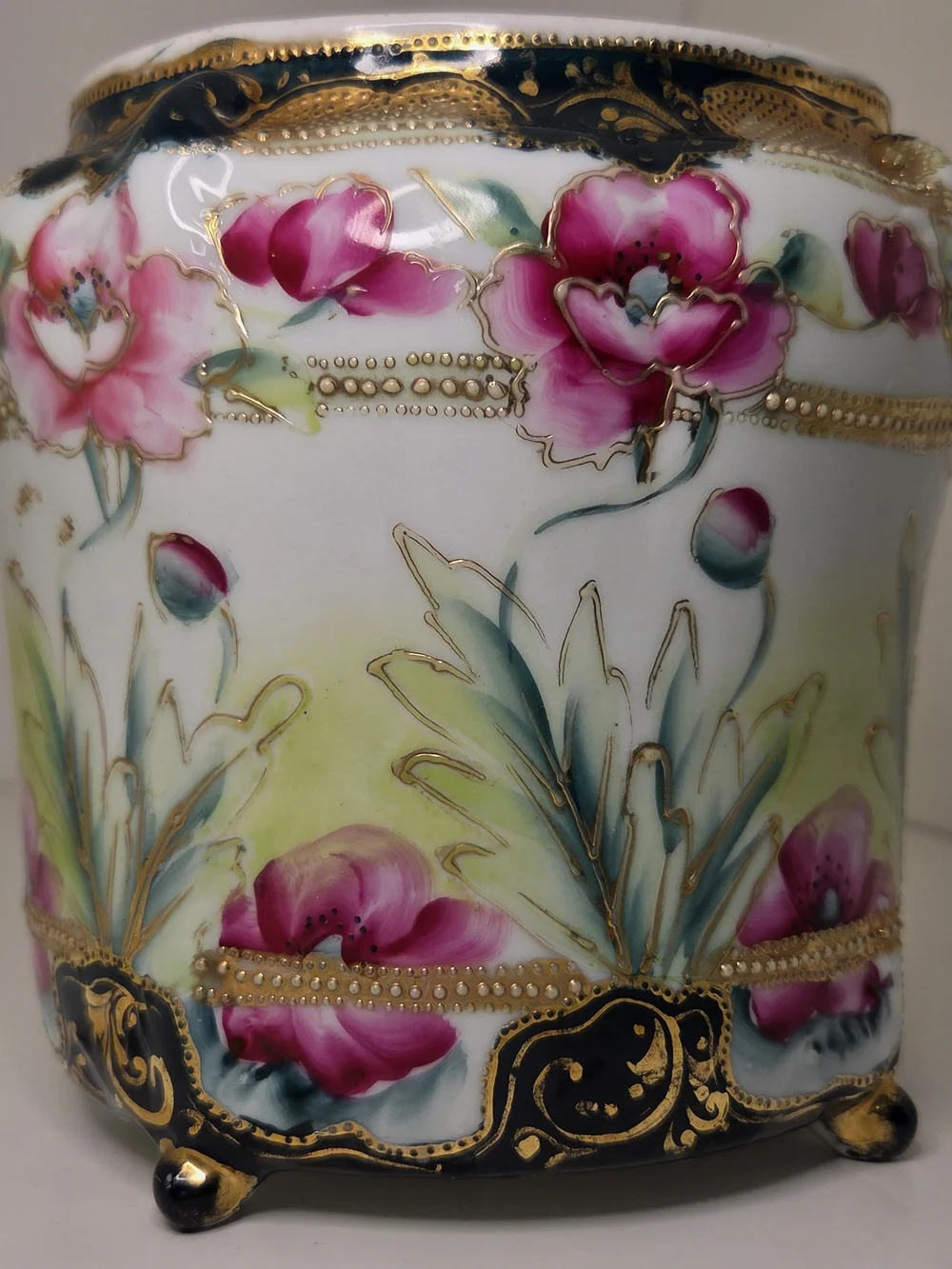 Antique 1891 Morimura Nippon Footed Planter Vase Pre-Nippon Maple Leaf